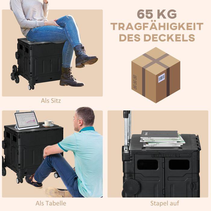Actual product image Swisshandel24 Folding shopping trolley, adjustable telescopic handle, lid, up to 80kg, black