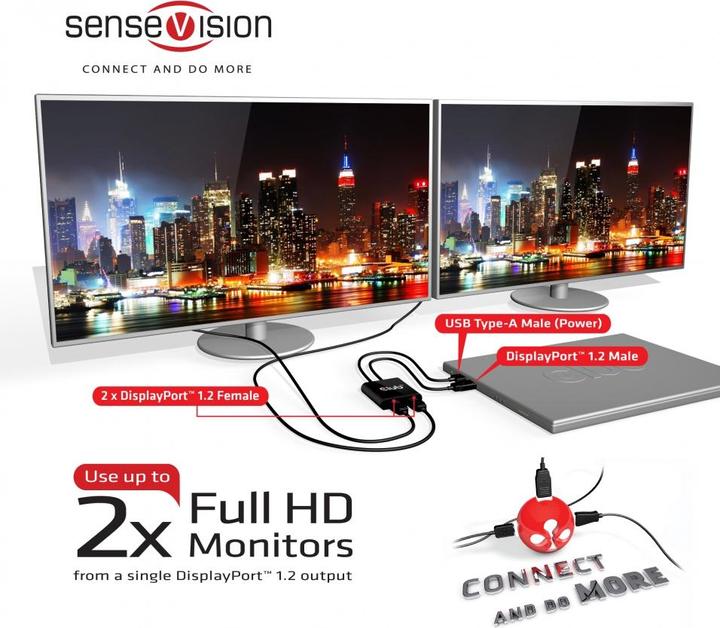 Actual product image Club 3D Multi Streaming Transport Hub 1xDP input to 2xDP output