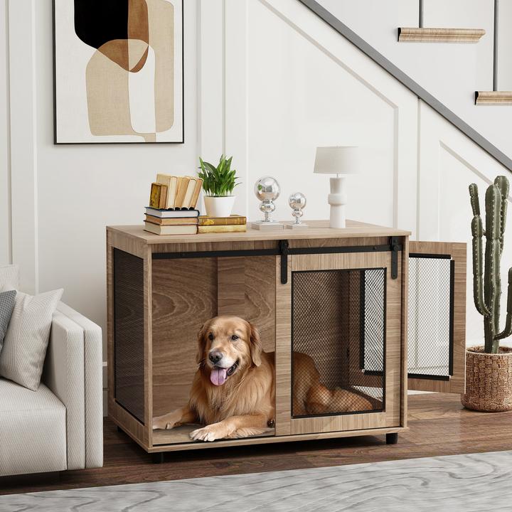 Actual product image PawHut Hundekäfig Spanplatte, Stahl Nussbaum