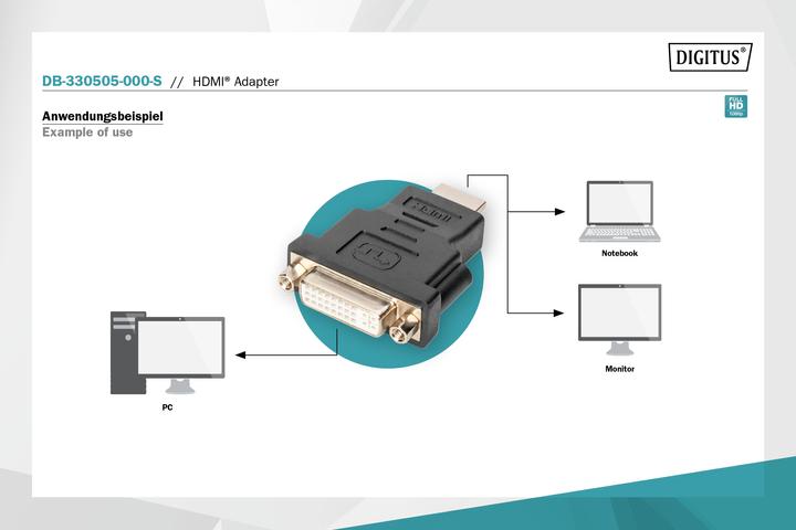 Produktbild Digitus HDMI Adapter, HDMI auf DVI-I (HDMI, DVI)