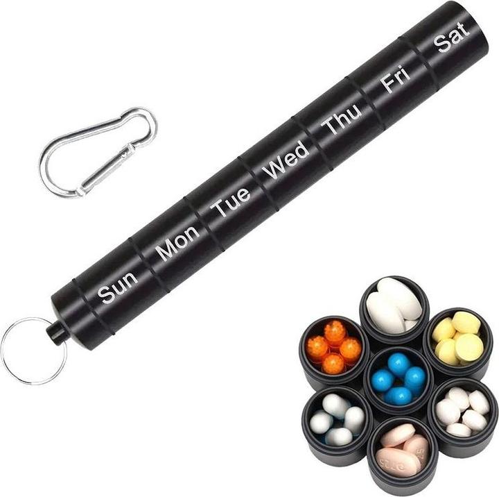 Actual product image Cbx Portable 7-day pill box with key ring and carabiner