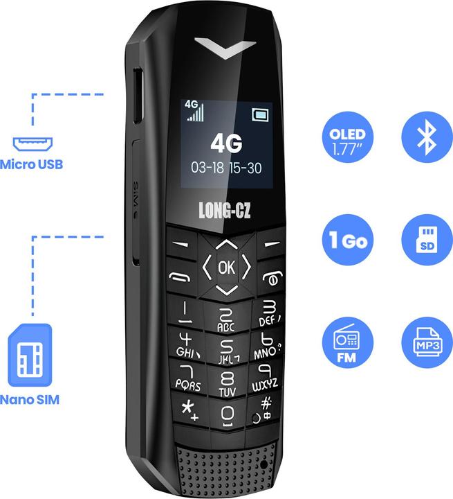 Produktbild Avizar Mini 4G-LTE-Handy ultrakompakt 5 Std. Akkulaufzeit (4G)
