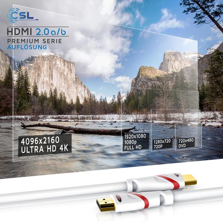 Image du produit CSL Câble HDMI 2.0b - 4k Ultra HD 2160p - 3D Ready - Haute vitesse - 3 fois blindé - HDMI 2.0b 2.0a 2.0 (10 m, HDMI)