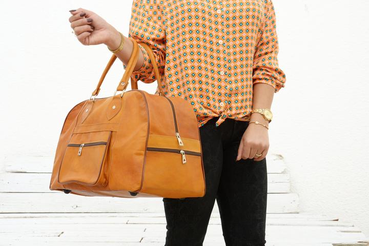 Immagine prodotto Only-Bags.Store Borsa da viaggio in pelle color cammello per uomo e donna, borsa da viaggio Weekender Overnight