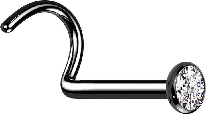 Star Piercing Nasenstecker gebogen schwarz mit flacher Halbkugel Kristall silber (Titan G23)