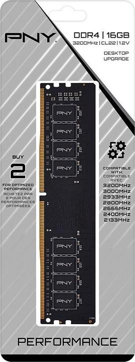Immagine prodotto PNY MD16GSD43200-TB, 16 Go, 1 x 16 Go, DDR4, 3200 MHz, 288-pin DIMM (1 x 16GB, 3200 MHz, DDR4-RAM, DIMM)