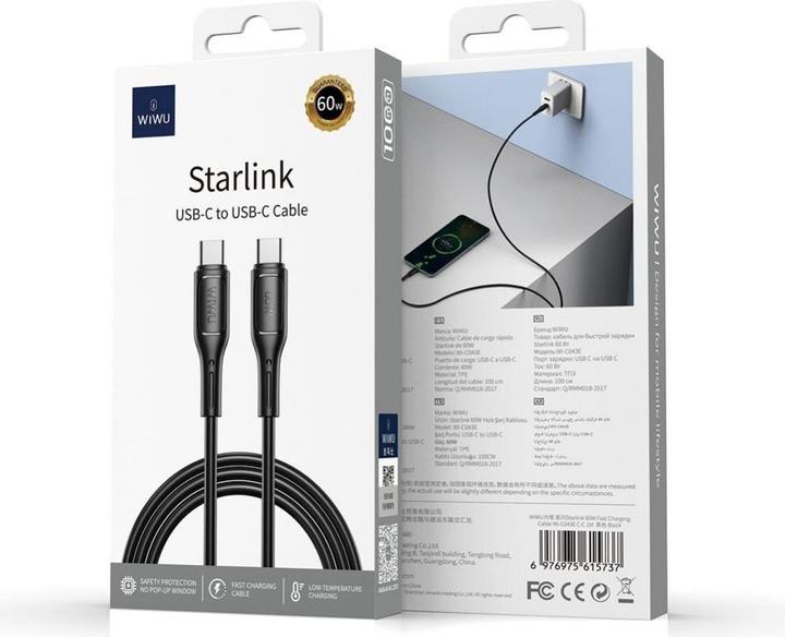 Produktbild Wiwu Starlink Serie 60W Schnellladekabel Wi-C043E C-C Schwarz (USB 3.0, 30 W)