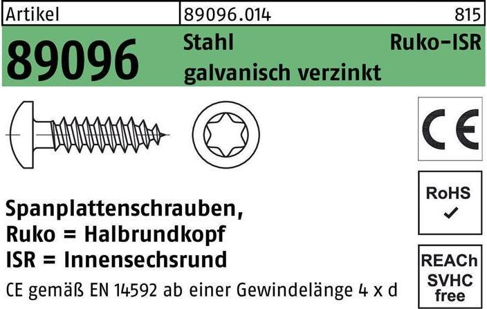 Productafbeelding Spaanplaatschroef R 89096 HAKO binnenzeskant 5 x 90 -T25 Verzinkt staal (200 Schroeven per stuk)