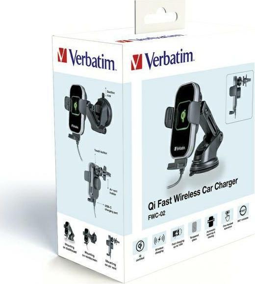 Actual product image Verbatim Fast Qi Fast Wireless Car Charger USB-C 15W FWC-02