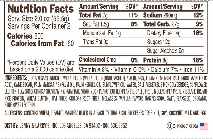 Valeurs nutritives et ingrédients Lenny & Larry's Cookie Compl. de Lenny & Larry (12 pcs, 1339 g)