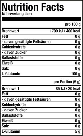 Nährwerte und Zutaten ESN Ultrapure L-Glutamine (1 Stück, Pulver, 500 g)