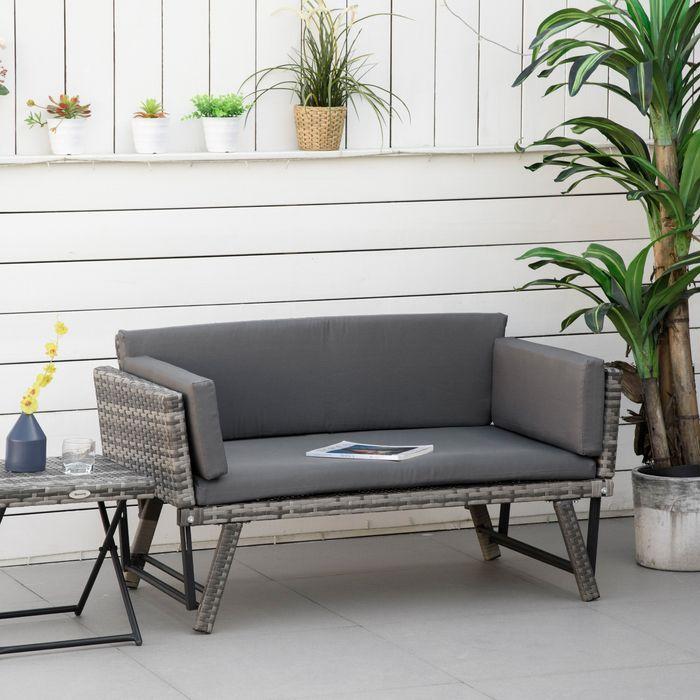 Produktbild Swisshandel24 Polyrattan Gartensofa 2 Sitzer Gartenmöbel Loungesofa Gartenbank Gartenliege klappbar Armlehnen Stah