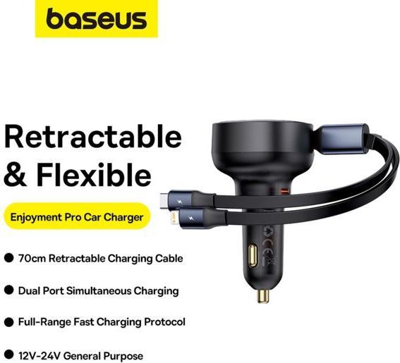 Produktbild Baseus Car Charger Enjoyment USB-C with USB-C cable and Lightning  60W