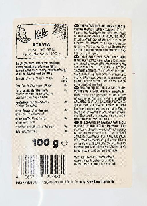 Image du produit KoRo Édulcorant de table à base de glycosides de stéviol (E960) (100 g)