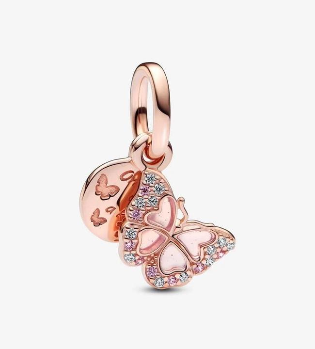 Image du produit Pandora Papillon rose & phrase Double Charm (Métal doré à l'or rose)