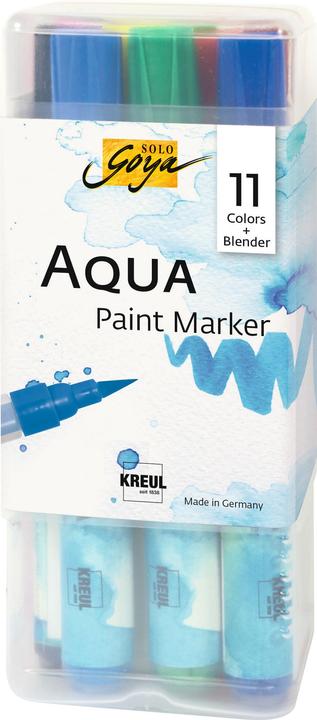 Image du produit Solo Goya Aqua Paint Marker Powerpack (Noir, Bleu cobalt, Oxyde brun foncé, Cyan, Gris clair, Jaune-vert, Vert permanent, 12 x)