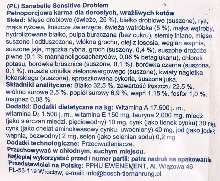 Valori nutrizionali e ingredienti Sanabelle Cibo secco sensibile (Adulto, 1 pz., 10000 g)
