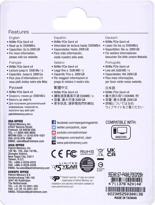 Produktbild Patriot P400 Lite (2000 GB, M.2 2280)