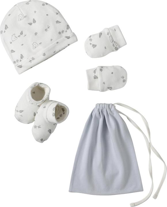 Vertbaudet Jungen Baby-Set: Mütze, Fäustlinge, Schühchen & Beutel BÄR