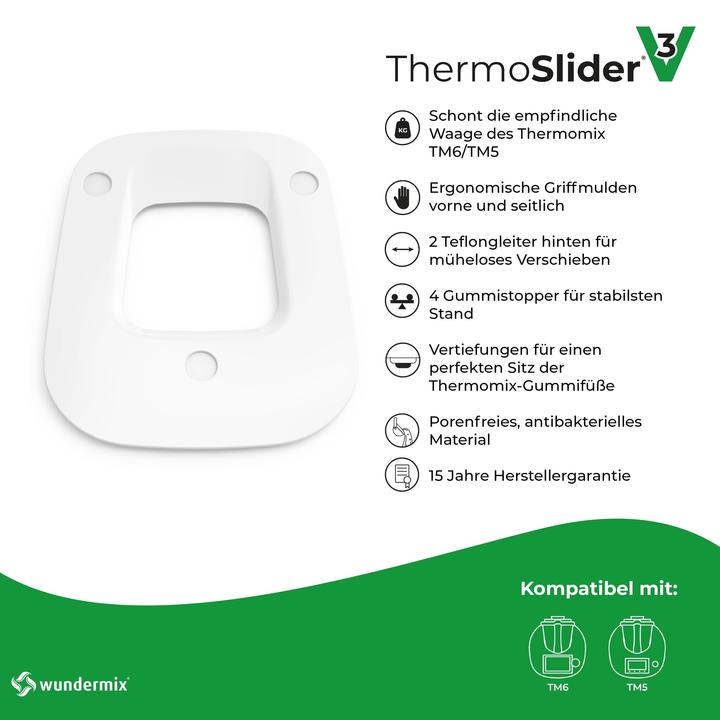 Produktbild Wundermix ThermoSlider® M | V3 | Alpine White | Premium-Gleitbrett für Thermomix TM6, TM5