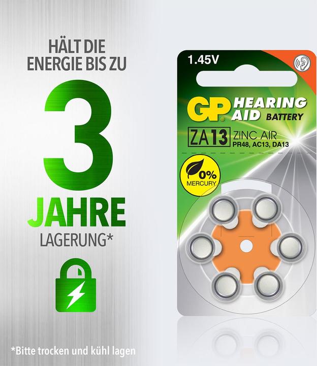 Actual product image GP Batteries GP Knopfzelle ZA13, 1.4V, 6 Stk. (6 pcs., PR48, 290 mAh)
