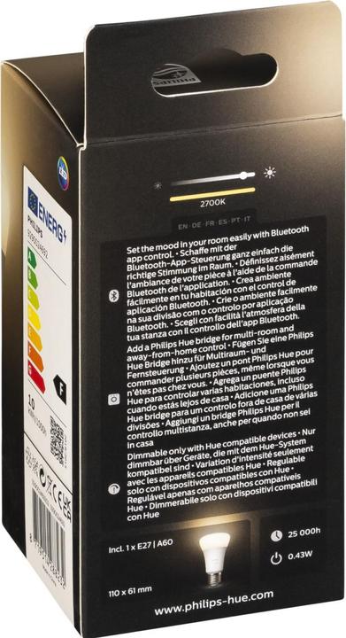 Actual product image Philips Hue White (E27, 9.50 W, 1050 lm, 1 x, F)
