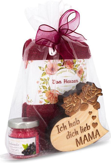 Immagine prodotto ZNatur Set regalo cuore in legno di pino cembro con incisione MAMA, sali da bagno e asciugamano n. 28 (Set per la cura del corpo)