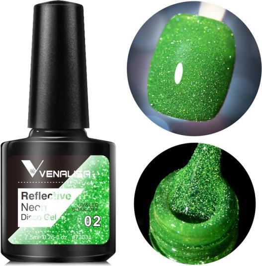 Produktbild Venalisa Gellack Reflective Neon Disco Gel BD02 (Grün Glitzer, Gel-Effekt Nagellack)