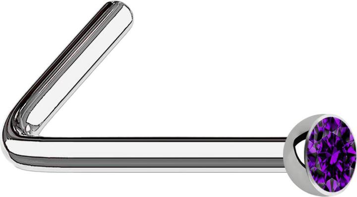 Star Piercing Nasenstecker gewinkelt silber mit Kristall violett (Titan G23, ohne Messing)