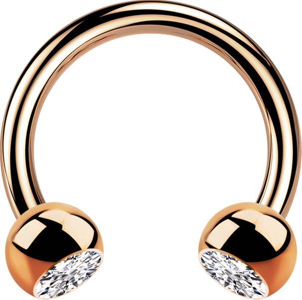 Star Piercing Micro Circular Barbell rosegold mit zwei Kugeln Kristall silber (Chirurgenstahl 316L, ohne Messing)