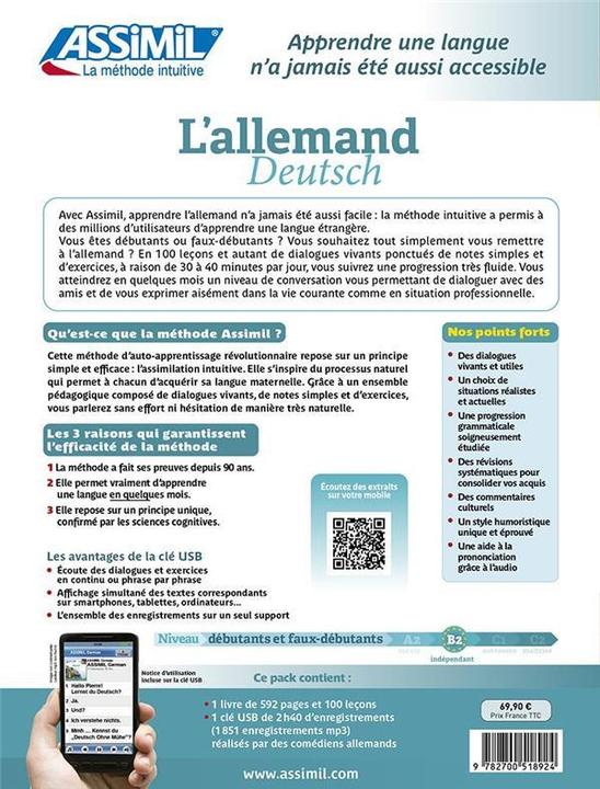 Image du produit L'allemand : débutants & faux débutants, niveau atteint B2 : pack USB (Allemand, Français, Schödel Bettina, 2024)