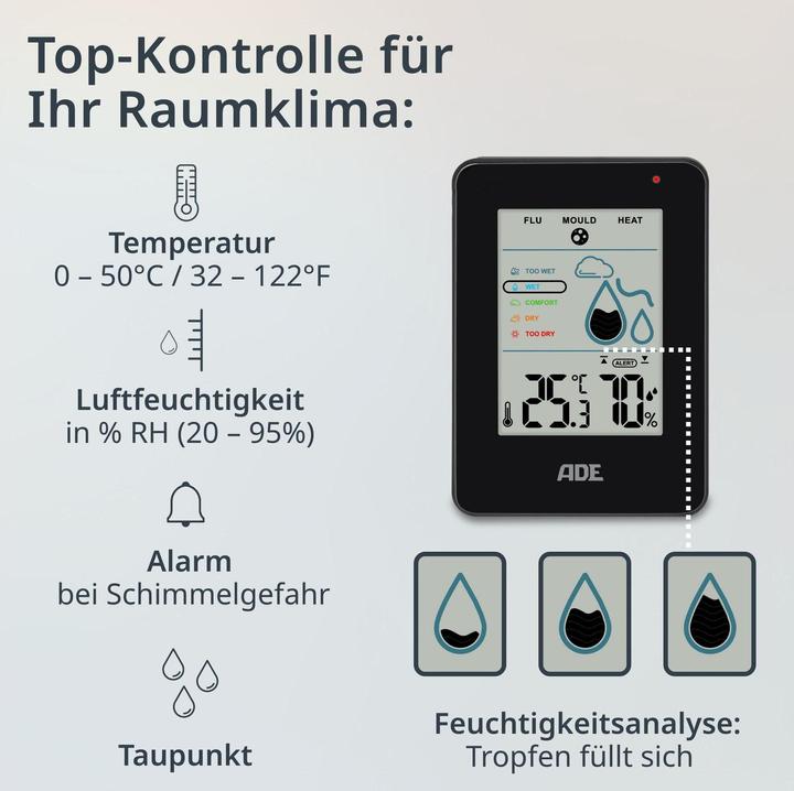 Actual product image ADE Thermo-/Hygrometer digital Schwarz, Funktionen