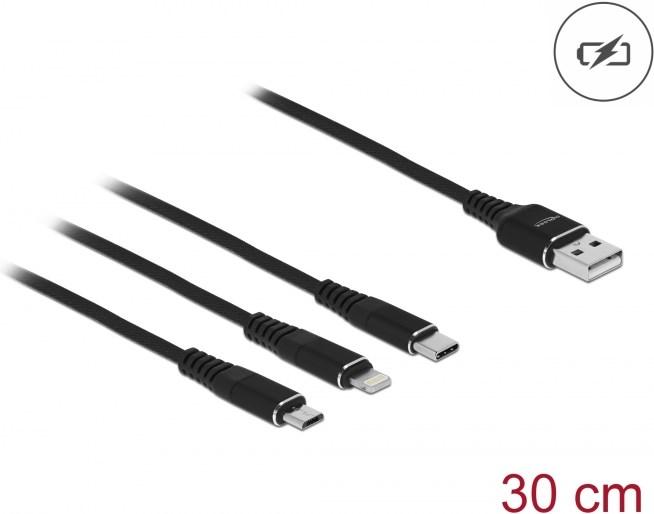 Produktbild Delock USB A – USB Typ C, Lightning, USB Micro B (0.30 m, USB 2.0)