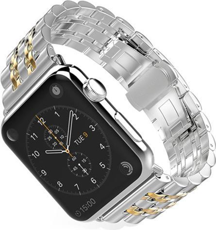 Produktbild Hermex Apple Watch 44mm / 42mm Luxus Edelstahl Armband Band SILBER GOLD (42 mm, 44 mm)
