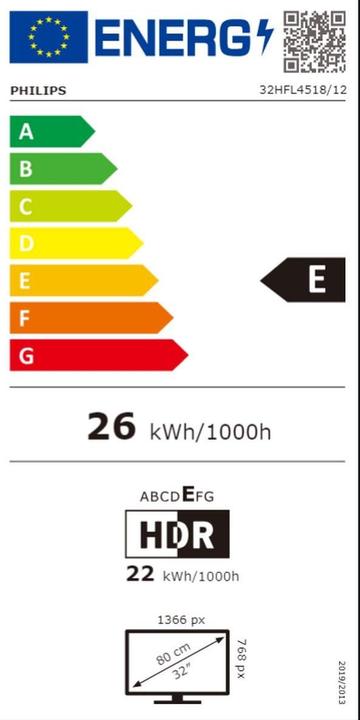 Energy Label Philips ProTV Hospitality 32HFL4518/12 (32", LCD, Full HD, 2024)