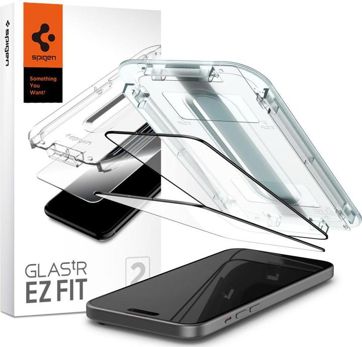 Actual product image Spigen TEMPERED GLASS GLAS.TR "EZ FIT" FC 2-PACK IPHONE 15 BLACK (2 Piece, Apple iPhone 15)