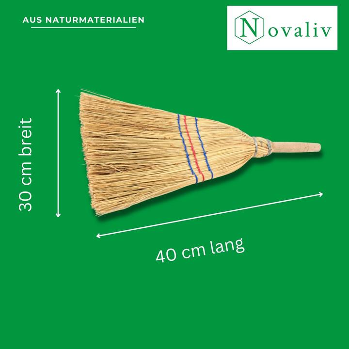 Produktbild Novatool Kleiner Besen Reisigbesen mit Stiel kurz 40cm Strohbesen Kinder Hexenbesen klein Garden Bro (1 Stk.)