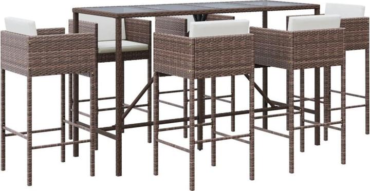 Produktbild VidaXL 7-tlg. Gartenbar-Set mit Kissen Braun Poly Rattan (48 cm)
