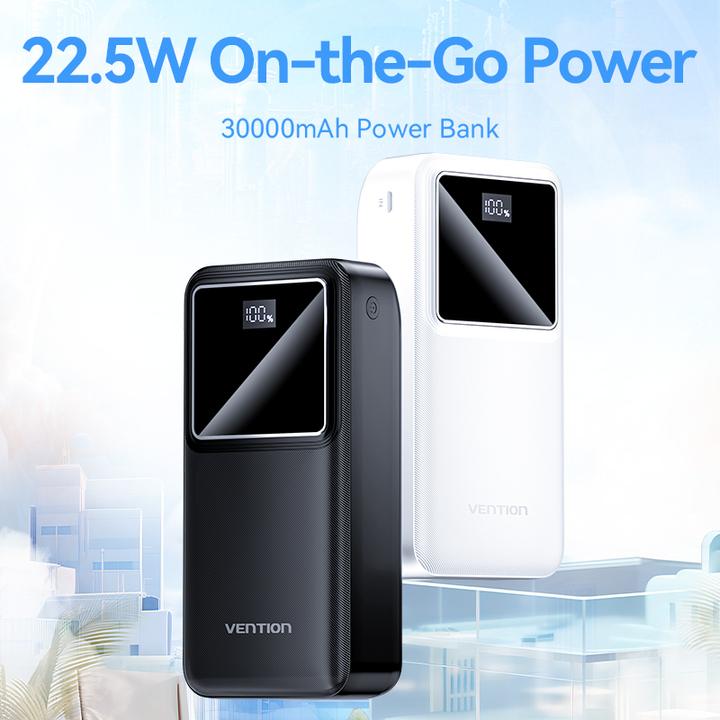 Produktbild Vention 30000mAh Power Bank (Micro-USB + USB-C + USB-A + USB-A) 22.5W White LED Display Type (30000 mAh, 22.50 W, 111 Wh)