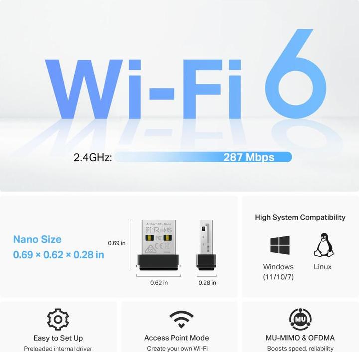Produktbild TP-Link AX300 NANO WI-FI 6 USB ADAPTER (USB)