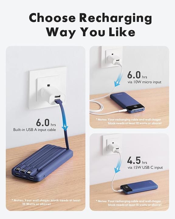 Immagine prodotto Charmast Powerbank mit 4 integrierten Ladekabeln (10000 mAh)