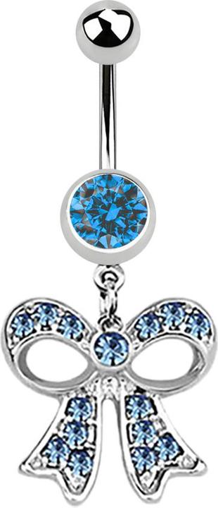 Star Piercing Banane silber mit Anhänger Masche hellblau (ohne Messing, Chirurgenstahl 316L)
