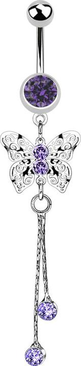 Star Piercing Banane silber mit Anhänger Königsschmetterling Kristall tanzanite (Chirurgenstahl 316L, ohne Messing)
