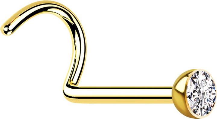Star Piercing Nasenstecker gebogen vergoldet mit Kristall silber (Chirurgenstahl 316L)