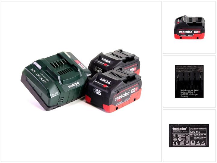 Metabo Akku Basis Set 18V mit 2x Akku LiHD 8,0Ah ( 625369000 ) + Ladegerät ASC 145 ( 627378000 ) (18 V)
