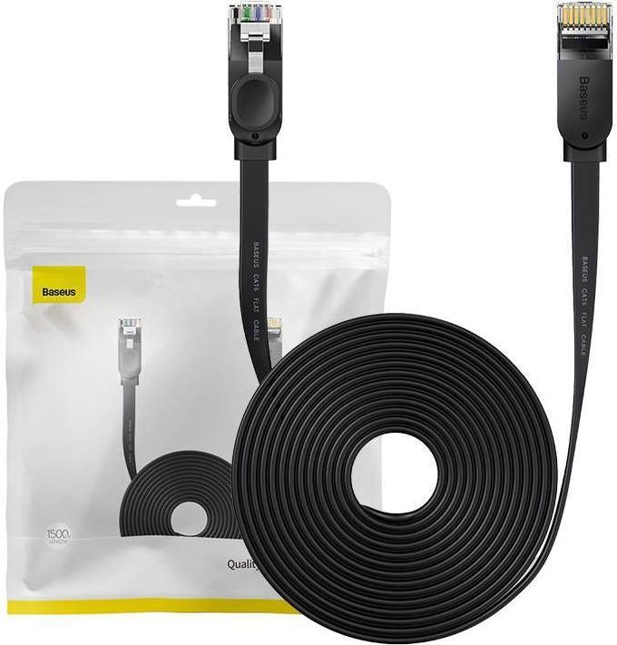 Actual product image Baseus High Speed Six types of RJ45 Gigabit network cable (flat cable)15m Black (UTP, CAT6, 15 m)