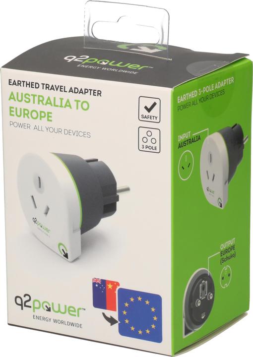 Actual product image Q2 Power Travel Adapter Australia/China to Europe