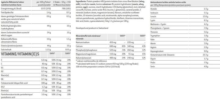 Nährwerte und Zutaten Sponser Pro Recovery 44/44 (Schokolade, 1 Stk., 800 g)