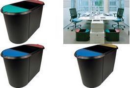 Produktbild Helit Papierkorb 20 Liter schwarz+ 2 Einhängeteile m. Deckel je 9l 38 l Oval Kunststoff Mehrfarbig (38 l)