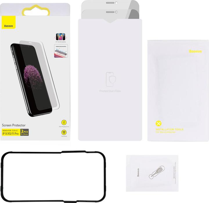 Produktbild Baseus All-glass Porcelain Crystal Dust-proof Anti-peeping Film for iP11 (2 Stück, Apple iPhone XS, Apple iPhone 11 Pro, Apple iPhone X)